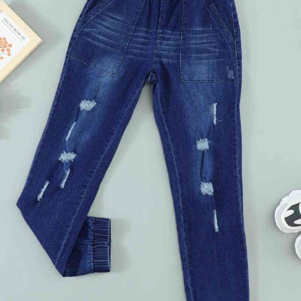 High Waist Elasticated Bottom Distressed